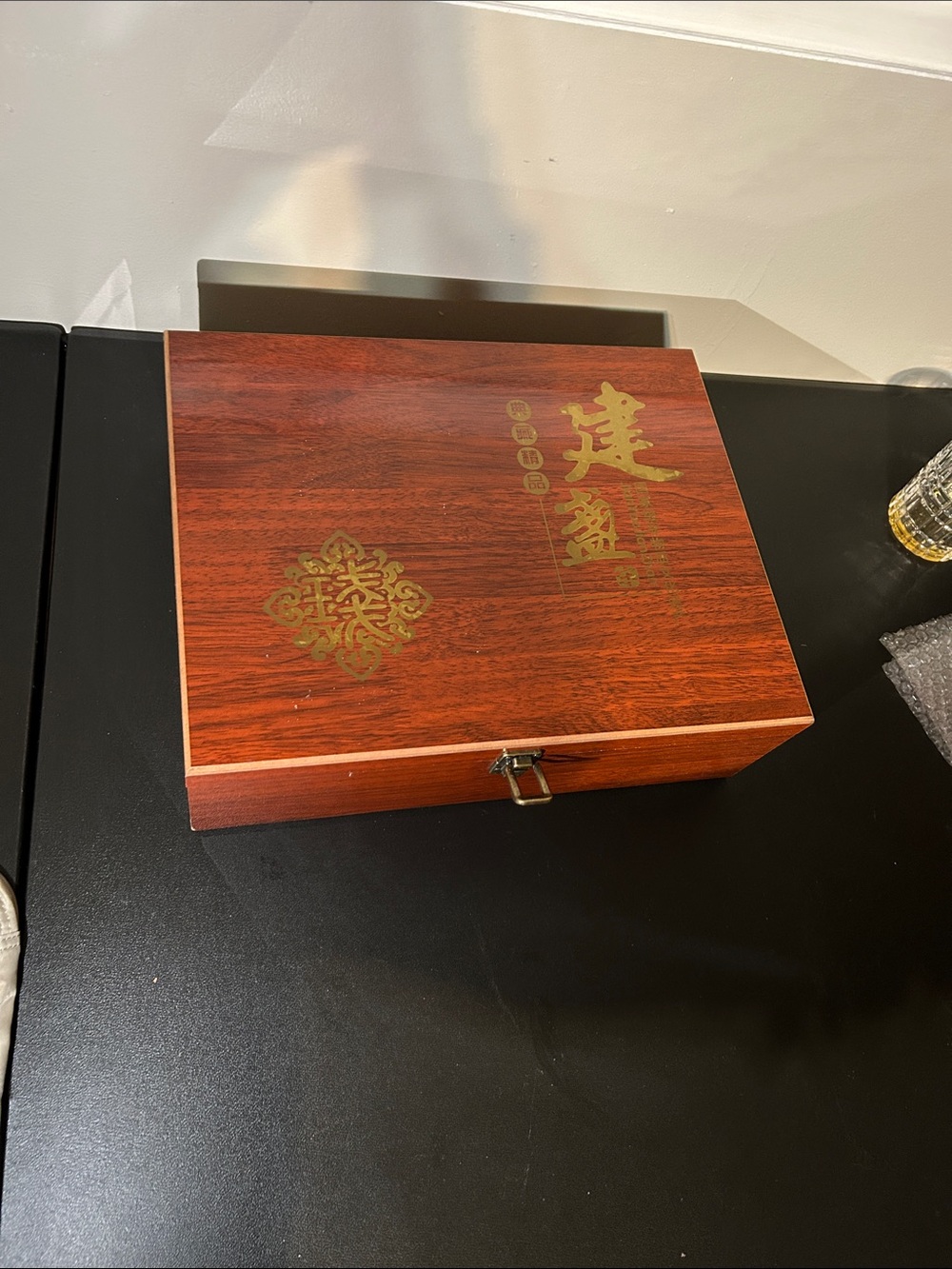 Wooden Decorative Keepsake Box with Gold Chinese Motif